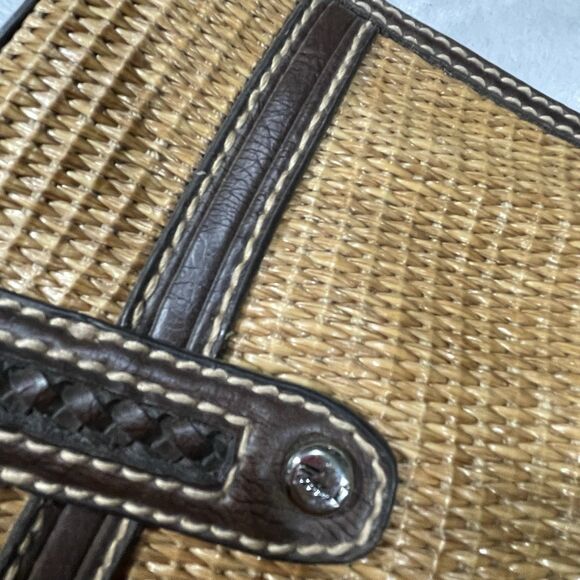 Fossil Straw Leather Multi Compartment Satchel Shoulder Bag Brown Lined 14x8 - Picture 11 of 16